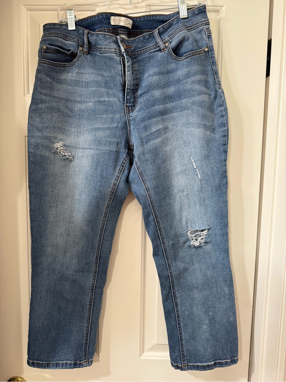 Blue Distressed Straight Leg Jeans - Women